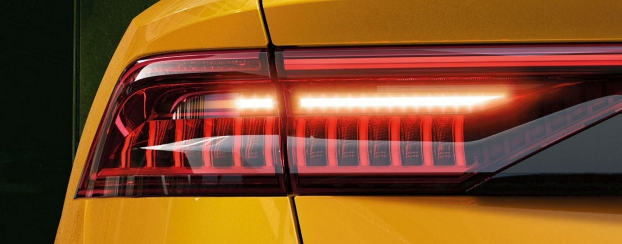 Driver side taillight on a yellow 2019 Audi Q8